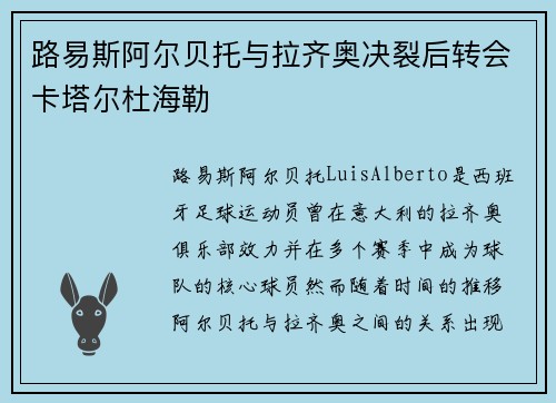 路易斯阿尔贝托与拉齐奥决裂后转会卡塔尔杜海勒